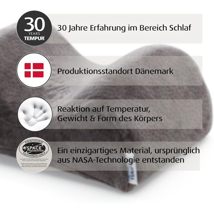 Подушка для ніг TEMPUR з піни з ефектом пам&39яті, опорна подушка для зняття тиску та комфортного положення гомілки, чохол, який можна прати (20 x 54 x 10 см), антрацит