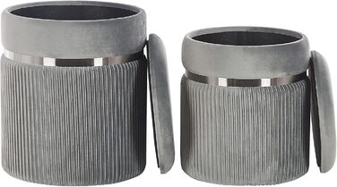 Пуф Beliani з місцем для зберігання, круглий, оксамитова тканина, світло-сірий, комплект з 2 шт., пуфики Glamour Camdenton