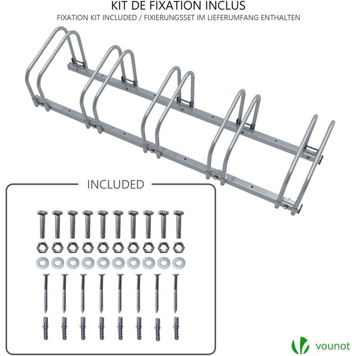 Велосипедна стійка VOUNOT, на 5 велосипедів, підлогове та настінне кріплення, підставка з кількома підставками, срібло