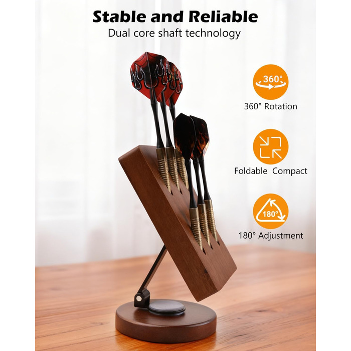 Обертовий дерев&39яний тримач для дротиків настільна підставка для зберігання 6 сталевих та м&39яких дротиків, кишеня-органайзер з нековзною основою для ігрової кімнати, бару, офісу (коричневий)