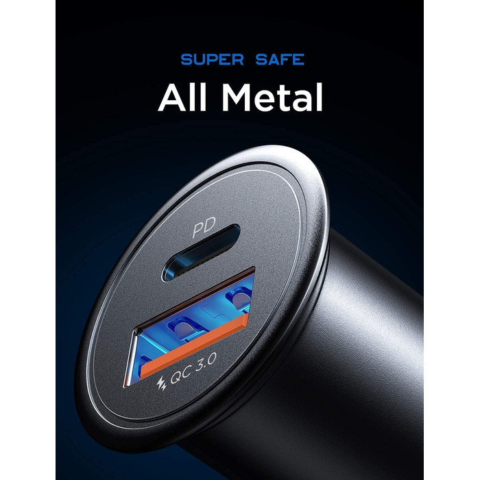 Вт прикурювач USB C автомобільний зарядний пристрій QC3.0 PD45W швидкий металевий автомобільний зарядний пристрій USB C адаптер ав