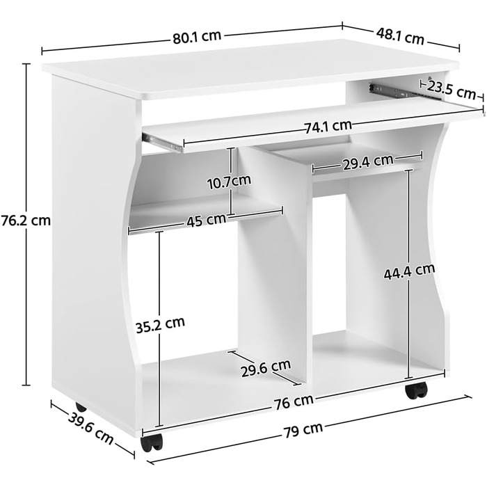 Мобільний стіл Yaheetech, комп&39ютерний стіл, робочий стіл, ПК, офісні меблі з 4 полицями, білий
