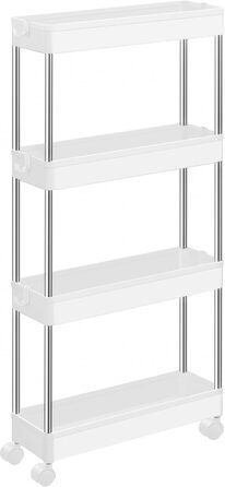 Візок, кухонний візок з 4 рівнями, кухонна полиця, полиця в нішу, з 6 гачками, поворотні колеса на 360, замикається, сталева рама,