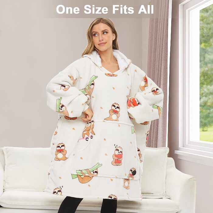 Толстовка з капюшоном THREE POODLE, светр з капюшоном великого розміру, затишний светр для жінок, чоловіків та дітей, тепла та м&39яка підкладка, толстовка з капюшоном великого розміру з шерпи, різні візерунки, для дорослих лінивців