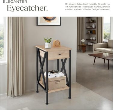 Промислові меблі tectake, Журнальний столик з шухлядою, Журнальний столик з полицями, Вузька тумбочка, Декор для спальні, 35 x 35 x 70,5 см, Меблі для вітальні - Світла промислова деревина, Дуб Сонома Дейтон