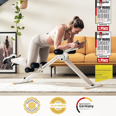 Складаний тренажер для пресу SportPlus для домашнього використання - Тренажер для м&39язів живота, ролик для пресу з 3 або 4 кутами тренування - Пристрій для тренування м&39язів живота до 100 кг Білий / Червоний