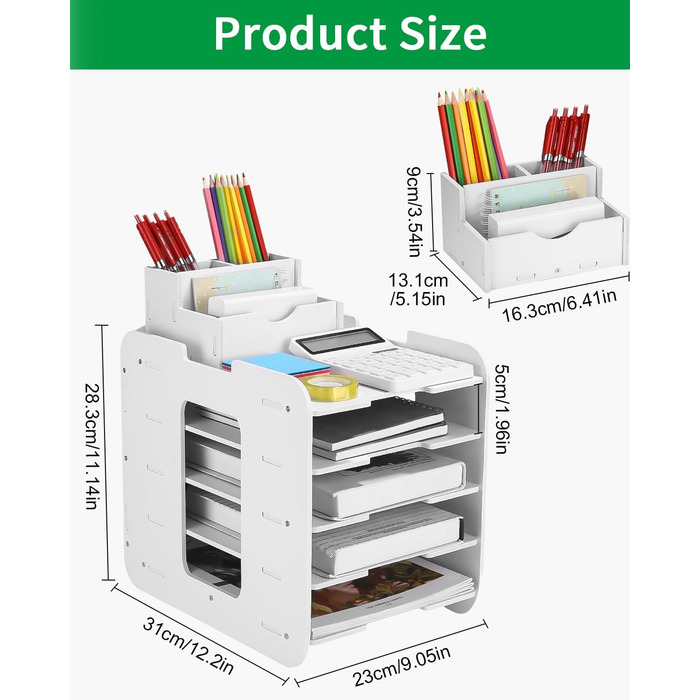 Лоток для документів A4 Лоток для листів 5 лотків, лоток для документів, слоти, настільний органайзер, органайзер для лотків для паперу, офісний органайзер, штабельовані лотки для школи, дому та офісу, білий