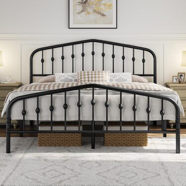 Каркас ліжка Yaheetech 160 x 200 см, вінтажне металеве ліжко з узголів&39ям у формі корони, міцний каркас двоспального ліжка з металу, надійне та легке складання, гостьове ліжко, дитяче ліжко, кушетка, чорний колір 160 x 200 см