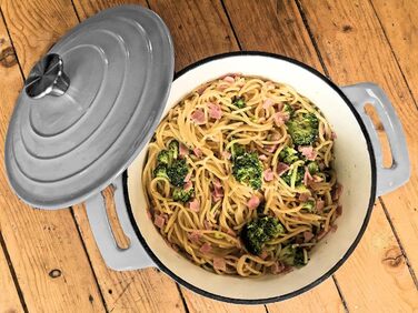 Л, Ø 24 см Чавунна емальована сковорода з кришкою Підходить для індукційних печей, підходить для духовки сірий каструля, горщик дл