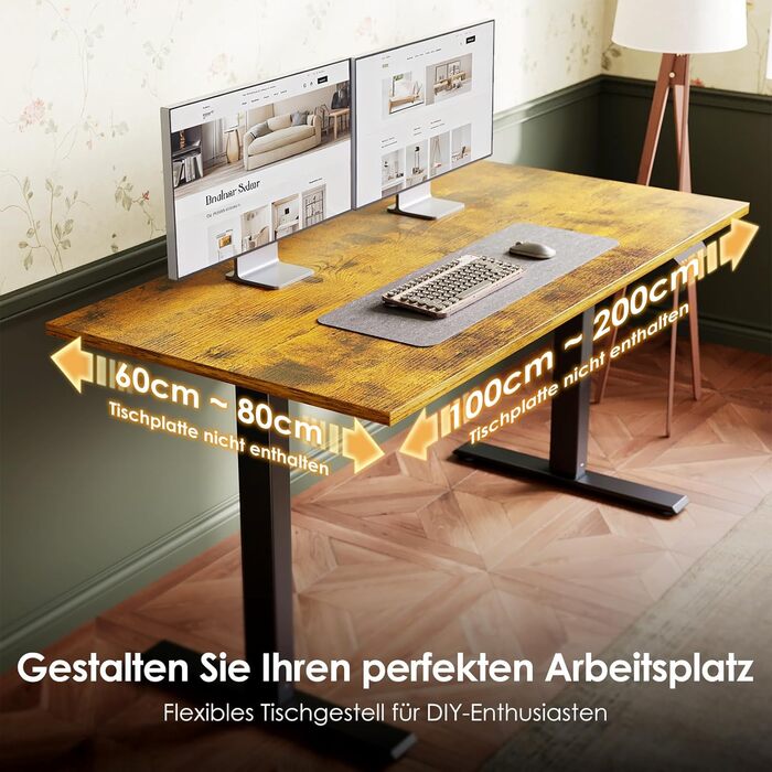 Рама столу OffiGo з регульованою висотою та 2 двигунами, регульовані по висоті ніжки столу з USB-C та A, електрична рама столу з 3 ручними елементами керування з пам&39яттю, стіл для роботи стоячи для столів 100-200 см, чорний, 2 двигуни, чорний