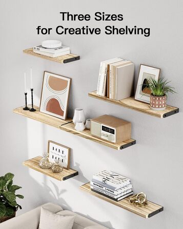 Комплект настінних полиць Pipishell із 6 предметів, дерево та метал, полиці для зберігання, максимальне навантаження 18 кг, для вітальні, спальні, офісу, ванної кімнати або кухні, коричневий