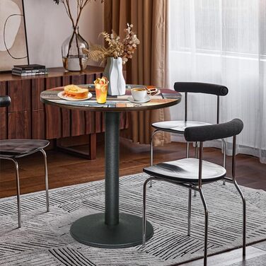 Круглий обідній стіл 70 см, різнокольоровий візерунок дизайнерський круглий обідній стіл, сучасний невеликий кухонний стіл зі стільницею з МДФ та металевим каркасом, ідеально підходить для їдальні, вітальні та кафе, 4 x 70 x 70 x 72 см