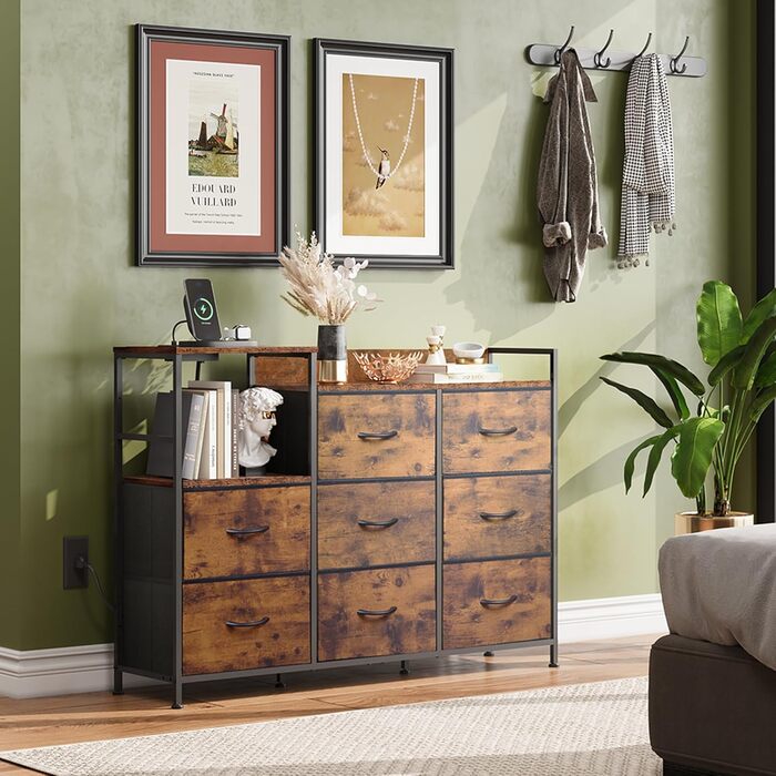 Комод WLIVE, 8 шухляд, тканинні шухляди з висувними полицями, для спальні, коридору, вітальні, дитячої кімнати (коричневий)