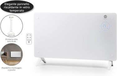Скляний конвектор MACOM Enjoy & Relax 937 Thermo-Glas, елегантний обігрівач із загартованого скла, швидкий нагрів, 1000/2000 Вт, Tlc, 24-годинний таймер, термостат, настінний монтаж (кріплення в комплекті)