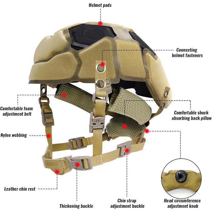 Тактичні накладки на шолом та регульований ремінець для підборіддя шолома для Tactical Fast Me ACH Bump FMA EXF Запасний комплект аксесуарів кольору хакі