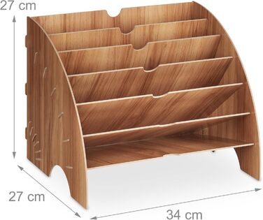 Лоток для документів Relaxdays, 6 відділень, DIN A4, ВxШxГ 27 x 34 x 27 см, для офісу та школи, офісний органайзер, МДФ, коричневий