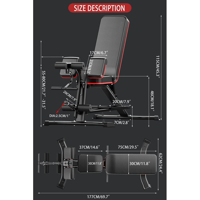 Універсальна лава для штанги з розгинанням ніг багатофункціональна лава для силових тренувань, тренувань з гантелями та тренування м&39язів живота, чорна (оновлена версія)