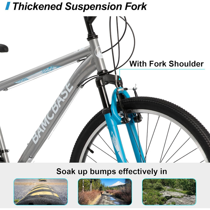 Гірський велосипед HILAND BAMCBASE 26/27,5/29 дюймів, високоміцна сталева рама, 21-швидкісний гірський велосипед, V-подібне гальмо Hardtail MTB для чоловіків та жінок, чорний/синій/сірий, 29 дюймів