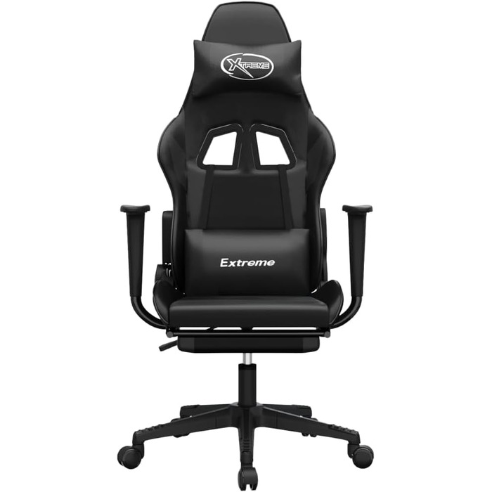 Геймерське крісло з підставкою для ніг, чорна штучна шкіра, регульована спинка та висота, поворот на 360 градусів, міцний металевий каркас, ергономічне положення сидіння, довговічне