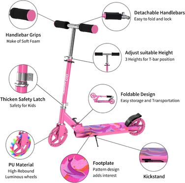 Колісний дитячий самокат, складний дитячий самокат, світлодіодне легке PU колесо, регульований по висоті дитячий самокат, максимал