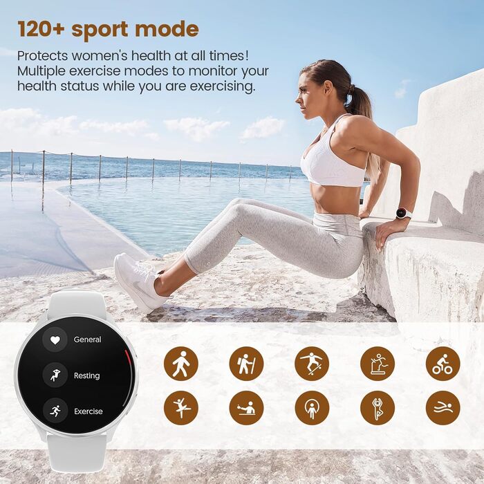 Жіночий смарт-годинник із функцією телефону, круглий смарт-годинник 1,39 дюйма з SpO2, 24-годинним монітором серцевого ритму, монітором артеріального тиску, монітором сну, фітнес-трекером із понад 120 спортивними режимами та крокоміром для iOS та Android 