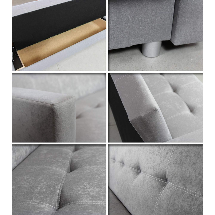 Розкладний диван Suedine Dave - Диван з функцією сну та ящиком для зберігання речей, ліжко, вибір кольорів, розкладний диван, диван від виробника, клік-клак (Сірий (Suedine 06))