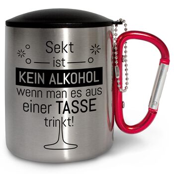 Кухоль True Statements з нержавіючої сталі з кришкою та карабіном, персоналізований Шампанське це не алкоголь Фестивальна або карнавальна кружка 300 мл Подарунок для активного відпочинку та кемпінгу Червоний карабін Шампанське це не алкоголь