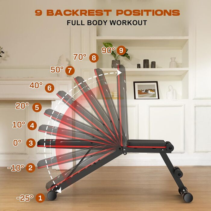 Складана силова лава Roygym, багатофункціональна тренувальна фітнес-лава з регульованою спинкою, похила лава для тренування всього тіла, стимулююча вантажопідйомність 300 кг/400 кг, чорно-червона