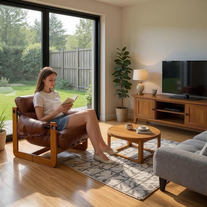 Крісло, крісло для читання, спальня, зручні крісла для обіймів, ретро-крісло з дерев&39яним каркасом та зручним сидінням для вітальні, спальні, домашнього офісу, рецепції, балкона, коричневий