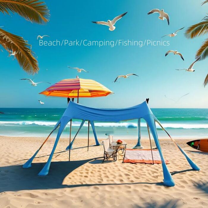 Пляжний намет, сонцезахисний намет для пляжу, великий намет від сонця для вулиці на 6-8 осіб, захист від ультрафіолету для кемпінгу на пляжі, риболовлі та пікніків (синій)