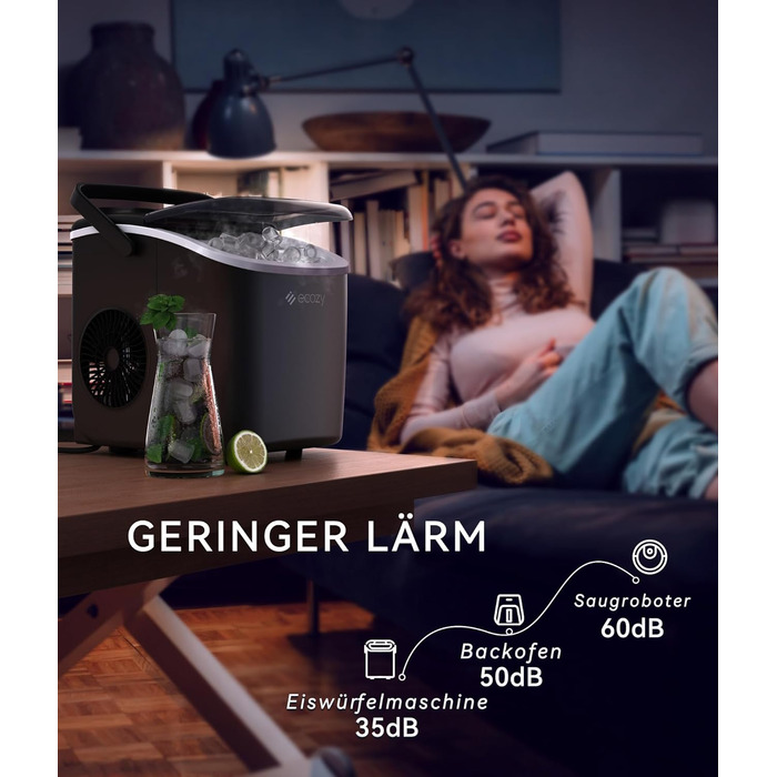 Машина для кубиків льоду, Машина для кубиків льоду маленька, самоочисні машини для виробництва кубиків льоду, 2 розміри кубиків льоду, 9 кубиків за 6 хвилин готовності, Льодогенератор 12 кг/24 години для дому, вечірка чорна