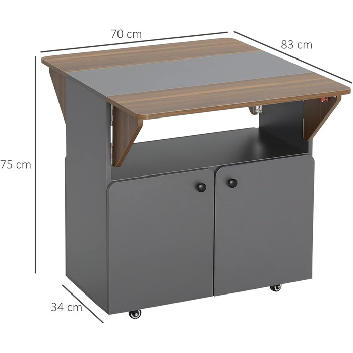 Розкладний обідній стіл HOMCOM, мобільний кухонний стіл для 2-4 осіб, розкладний стіл на колесах, місце для зберігання, обідній стіл для невеликих приміщень, їдальня 70 x 83 x 75 см, світло-сірий темно-коричневий