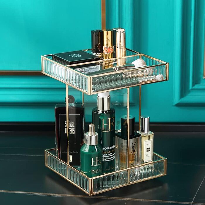 Обертовий косметичний органайзер на 360, органайзер для макіяжу великої місткості, скляні органайзери для догляду за шкірою, для туалетного столика, спальні, ванної кімнати, прозорий