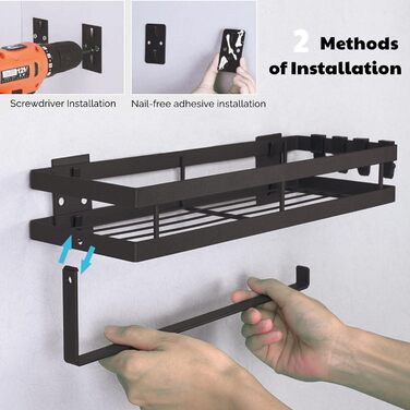 Настінна полиця для спецій, кухонна полиця без свердління, настінна полиця для кухні з 4 гачками та тримачем для кухонних пакунок для кухні, ванної кімнати, комода, полиці для спецій тощо