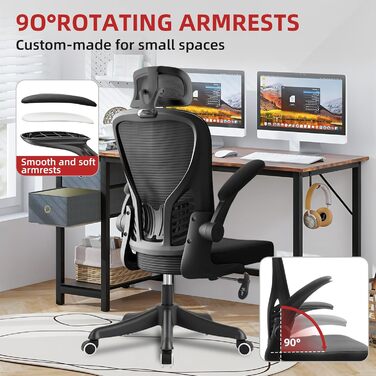 Ергономічне офісне крісло з регульованим підголівником та підлокітниками, поперековою опорою, дихаючою спинкою, регулюванням висоти та колесами, ігрове крісло для столу, спальні або чорного кольору