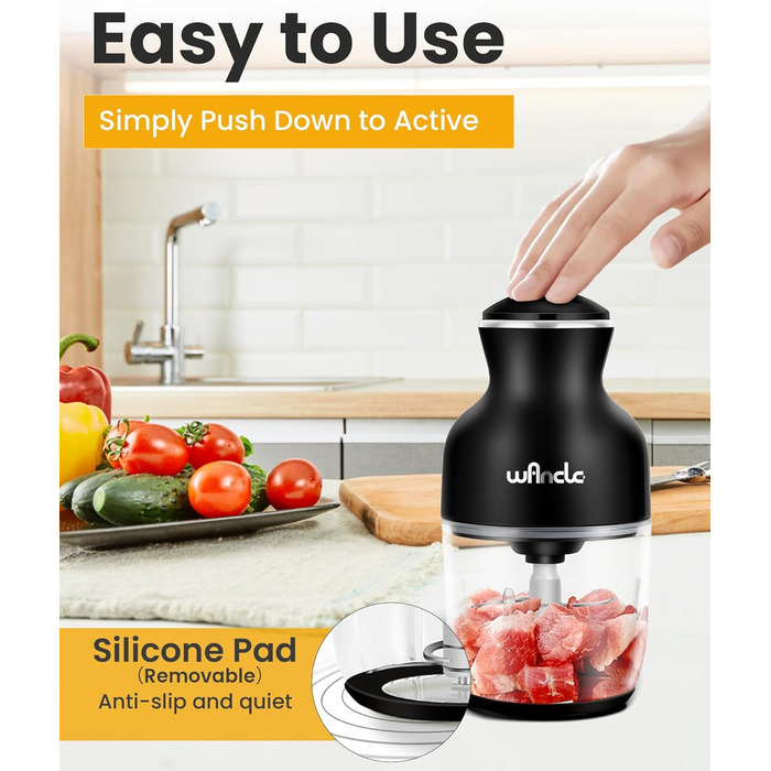Електричний подрібнювач, подрібнювач 350 Вт, подрібнювач 600 мл, кухонний подрібнювач, тихий і простий у використанні (чорний)