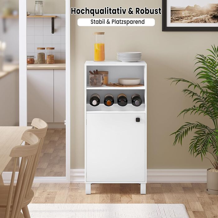 Кухонна шафа WOLTU з винною полицею, книжковою полицею, кухонною полицею, багатофункціональною шафою для зберігання, книжковою шафою, з дверцятами та регульованими полицями, білою, 48x108x40 см, KSK01ws