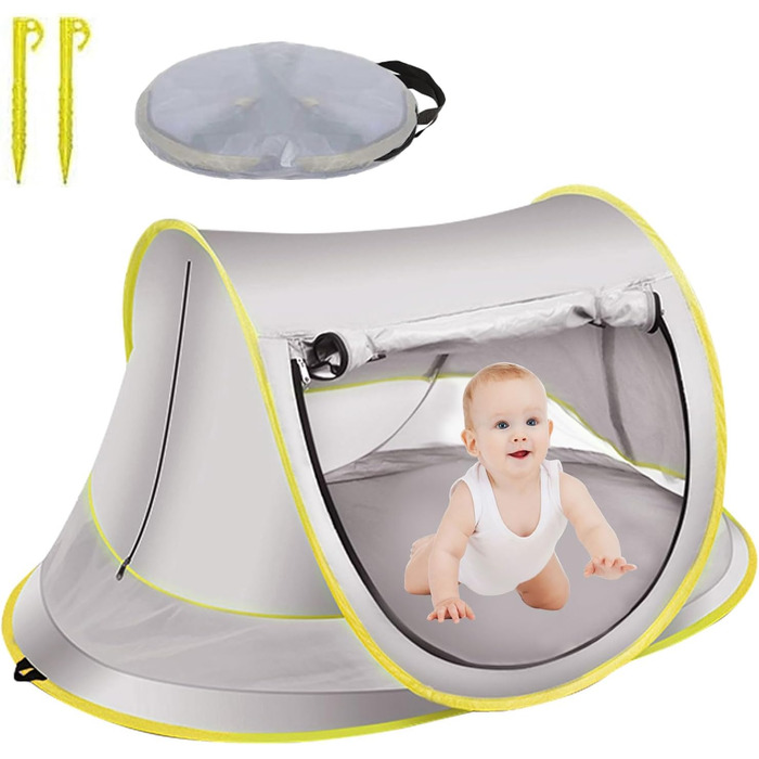 Розкладний пляжний намет із захистом від ультрафіолету 50, пляжний намет для немовлят та малюків, 140x95x60 см, портативний, надзвичайно легкий, захист від сонця, вітрозахисний, пляжний намет для пікніків, садовий, дорожній з сумкою для перенесення, сірий