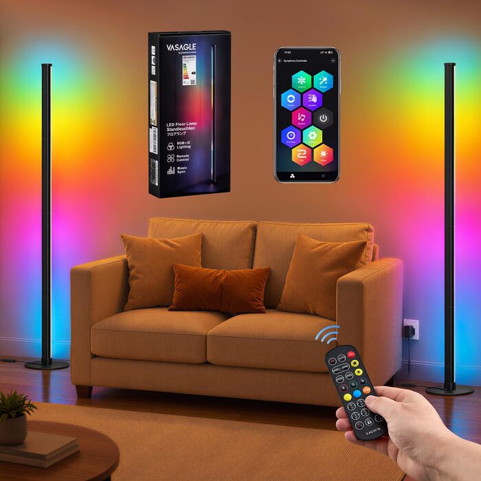 Набір з 2 LED-торшерів VASAGLE Lusia RGB та тепле біле світло (3000K), керування через додаток