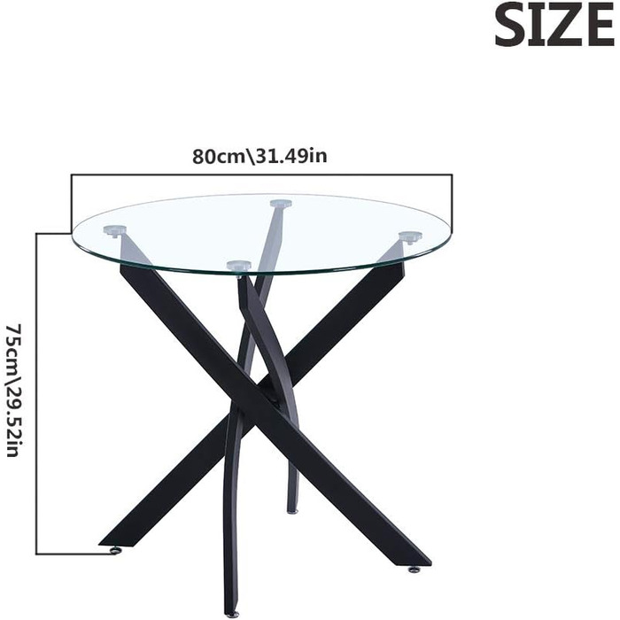 Обідній стіл GOLDFAN Скляний стіл для вітальні Маленький круглий скляний стіл Кухонний стіл Сучасний стіл з чорними ніжками для вітальні Офіс Кухня Скло 4 Чорний
