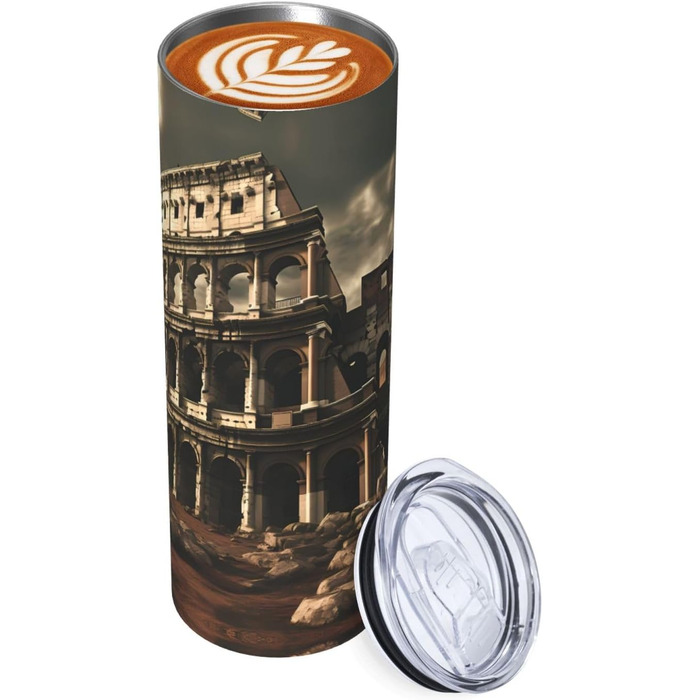Кухоль з прямою трубочкою, 590 мл, дизайн залишки римського Колізею, друкований, дорожній кухоль, підходить для кемпінгу, офісу та дому