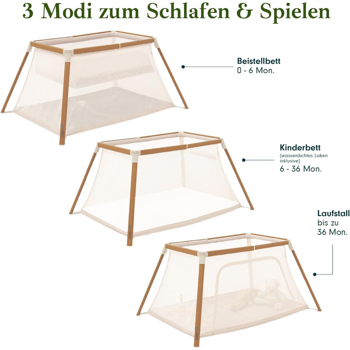 Дитяче ліжечко-манеж Tutti Bambini CoZee Go 3-в-1 з матрацом - легкий та дихаючий складний дитячий манеж, від 0 до 3 років (горіховий та екрю) CoZee GO Горіховий та натуральний білий