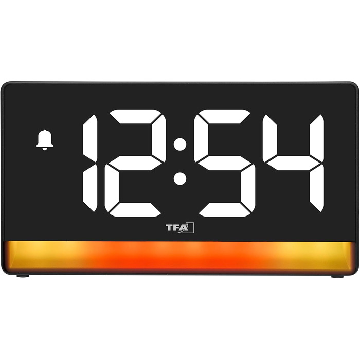 Цифровий будильник TFA Dostmann з підсвічуванням настрою, 60.2051, градієнт кольорів або 8 кольорів, 4 рівні яскравості, будильник з повтором, легко читається, функція зарядки, чорний