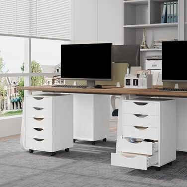 Контейнер на колесах WOLTU з 5 шухлядами, мобільна шафа для документів на колесах, блок з шухлядами, офісна шафа, офісний контейнер, тумба для столу, для домашнього офісу, білий, 40x66,5x40 см, ASK14ws