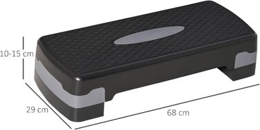 Степер HOMCOM Аеробний степер з 2 рівнями регулювання висоти 10-15 см, нековзний фітнес-степер, міні-степер для домашнього офісу, чорний сірий