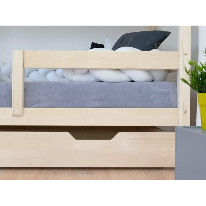 Набір Будинок двоярусне ліжко Monty 90x200 см з дерев'яною шухлядою Buddy 90x180 см на колесах Прозоре восковане ліжко будиночок з