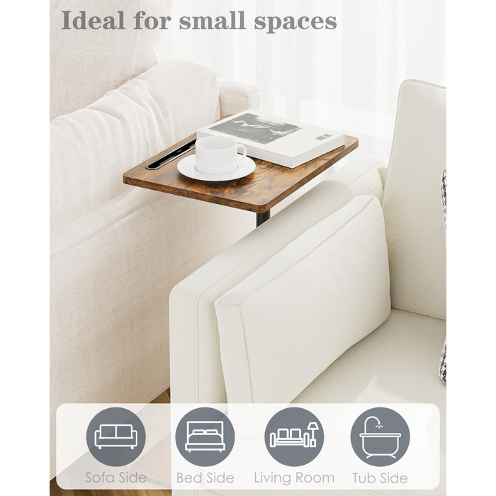 С-подібний журнальний столик, обертовий на 360, невеликий, регульований по висоті диванний столик, 40x30x(45-81) см, дерев&39яний журнальний столик/столик для ноутбука для спальні, вітальні, офісу (колір рустик-коричневий)