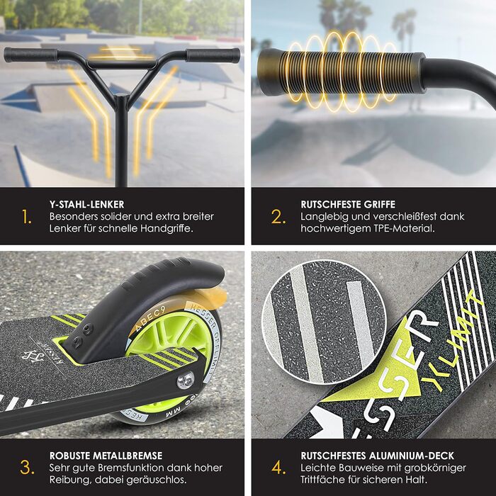 Керований на 360 Міцний веселий самокат трюковий самокат з кульковими підшипниками ABEC 9, 100 мм PU колесами, самокат-кік самокат