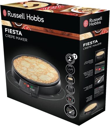 Млинар Russell Hobbs Ø30 см, тарілка з антипригарним покриттям, в т.ч. розкидач тіста та токарка Електричний гриль Fiesta (для млинців, млинців, галет і буріто, Taccos, 1000 Вт) Настільний гриль 20920-56 Млинарка одинарна