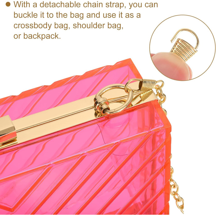 Прозора сумка-клатч QUARKZMAN для жінок, акрилова сумочка у формі V з відстібною ланцюжком для подорожей та офісу, рожево-золота
